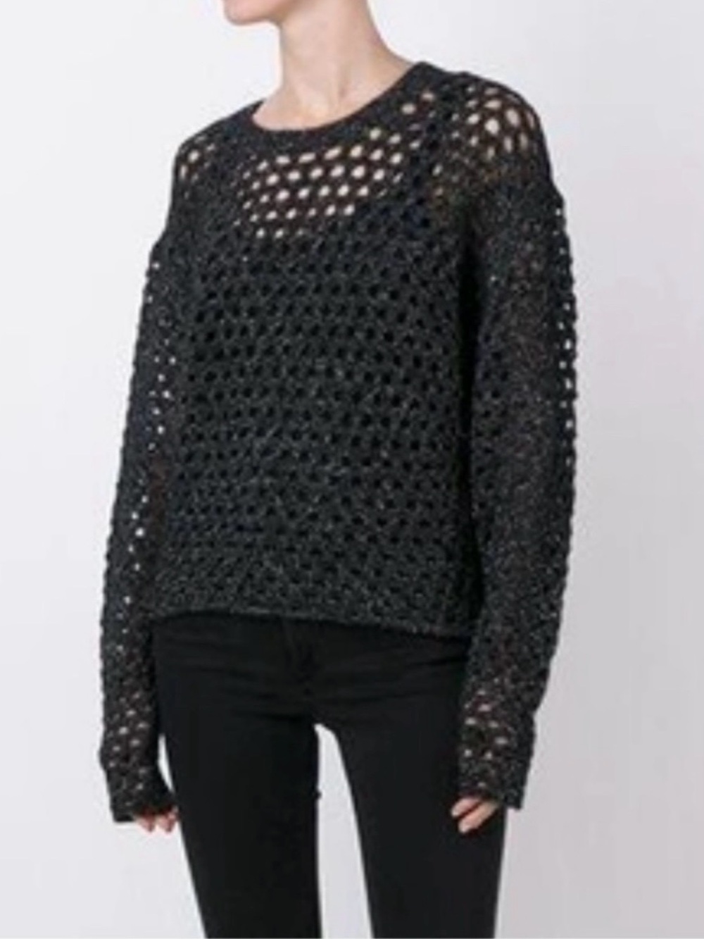 IRO Montero Open Knit Sweater Small Black Wool Silk Alpaca Sheer Italy